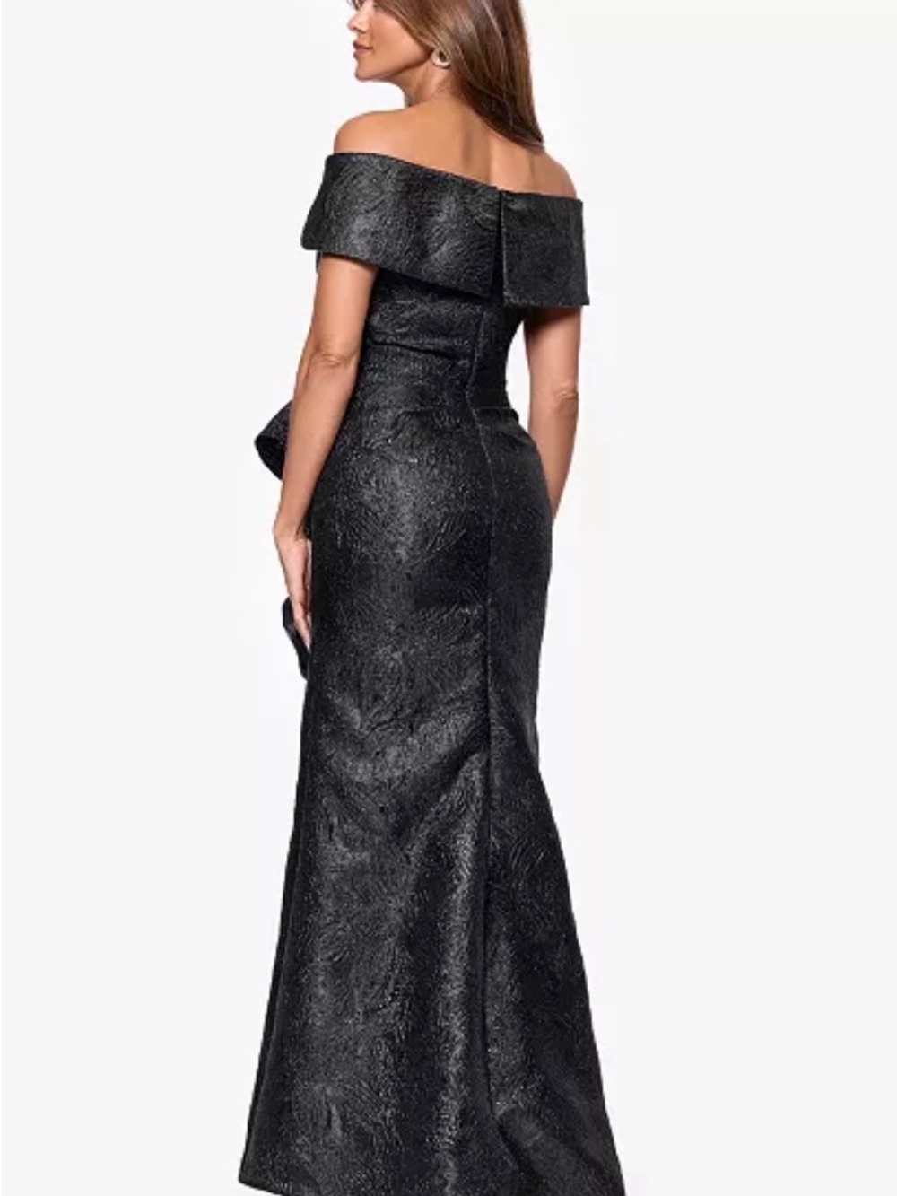 Xscape Black Off-Shoulder Textured Ruffle Gown - Picture 4 of 8